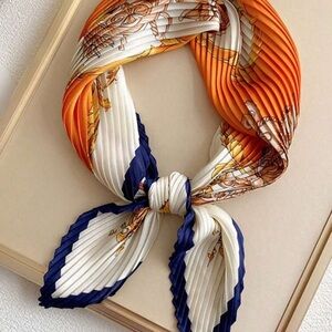 Elegant Orange and Blue Pleated Scarf